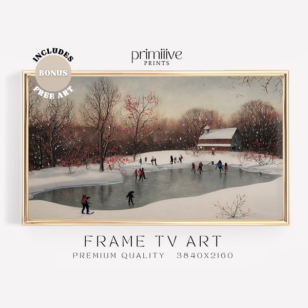 Winter Samsung Frame TV Art | Ice Skating Landscape | Scenic Winter Evening | Digital Download TV Art | Seasonal Smart TV Art | S114