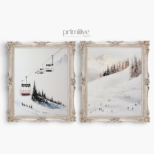 Ski Hill Winter Print Set | Vintage Skiing Mountain Decor (Digital Download)