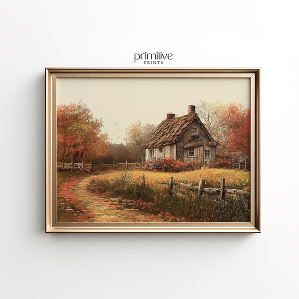 Autumn Landscape Print, Country Cottage Print, Fall Farmhouse Home Decor, Countryside Wall Art, Autumn Printable Art, Fall Digital Artwork
