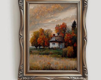 Fall Farmhouse Landscape Print | Rustic Autumn Wall Art (Digital Download)