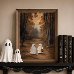 Ghosts in Autumn Landscape Art: Cute Ghost Halloween Home Decor (Fall Digital Download)