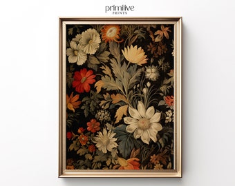 Lámina artística de tapiz floral vintage / Decoración estilo academia oscura (descarga digital)