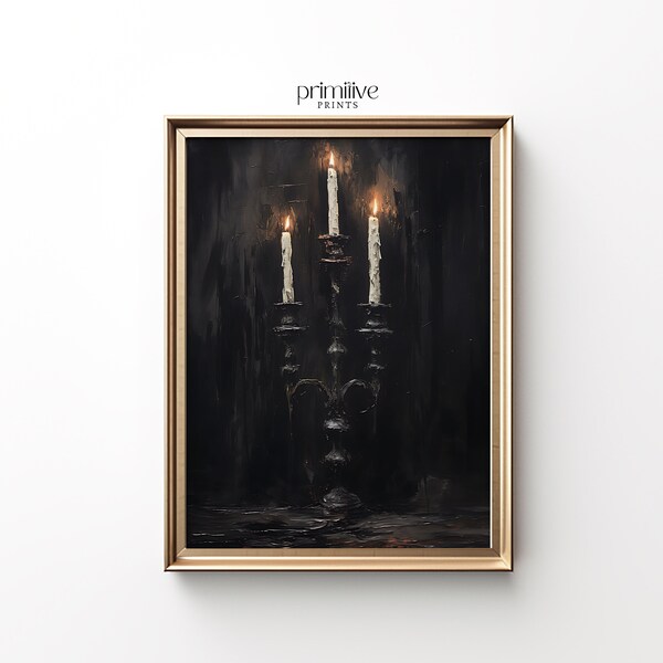 Halloween Art Print | Spooky PRINTABLE Art | Vintage Candelabra Candle Print | Dark Autumn Decor | Moody Halloween Home Decor | #560