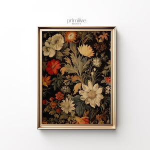 Floral Tapestry Print | Textile PRINTABLE Art | Vintage Fabric Print | Dark Academia Decor | Tapestry Artwork | Rustic Fabric Decor | #580