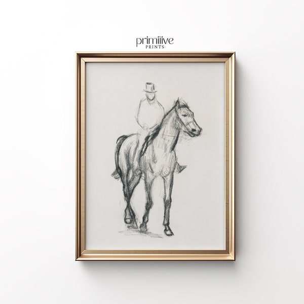 Impression d'équitation | Art mural imprimable | Croquis de cheval | Oeuvre d'art numérique de ferme moderne | Vintage Dessin | #523