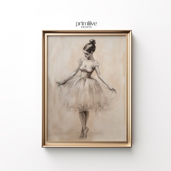 Ballerina Art Print | Vintage PRINTABLE Wall Art | Delicate Dancing Art Print | Feminine Light Academia Decor | Antique Ballet Sketch | #719