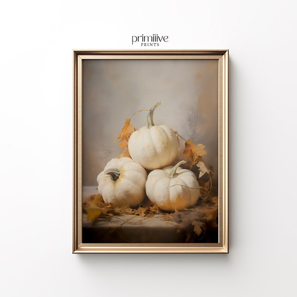 Fall Wall Decor | Pumpkin PRINTABLE Art | White Pumpkin Painting | Vintage Autumn Still Life Print | Rustic Thanksgiving Decor | #552