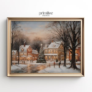 Christmas Village Print | Winter PRINTABLE Wall Art | Small Town Holiday Print | Snowy Town Painting | Christmas Home Decor | #631