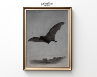 Flying Bat Painting | Printable Wall Art | Dark Moody Oil Painting | Vintage Halloween Digital Print | Spooky Dark Academia Decor | #595