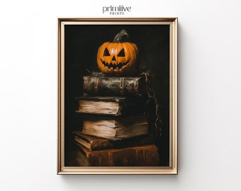 Halloween Print | PRINTABLE Wall Art | Vintage Books Art Print | Antique Gothic Painting | Spooky Dark Academia Home Decor | #642