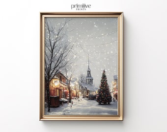 Winter Print | Christmas Village Art | PRINTABLE Wall Art | Snow Home Decor | Winter Evening Painting | Silent Night Digital Print | #357
