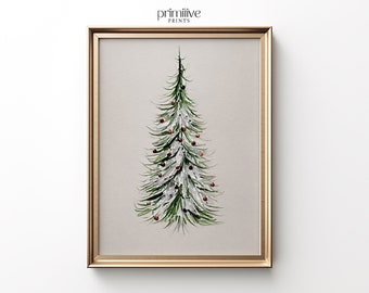 Christmas Tree Painting | Digital PRINTABLE Wall Art | Winter Snow Print | Xnas Home Decor | Watercolour Artwork | #346