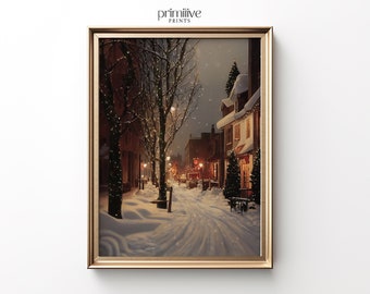 Winter Print | Christmas Village Art | PRINTABLE Wall Art | Snowy Home Decor | Winter Evening Painting | Silent Night Digital Print | #361