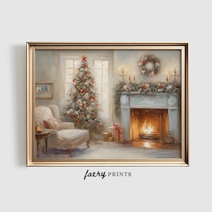 心地よいクリスマスプリント | ヴィンテージの印刷可能なウォールアート | クリスマスのリビングルームの絵画 | お祝いの冬のデジタルアートプリント | #696