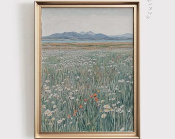 Wildflower Field Print | Rustic Mountain Meadow Landscape (Digital Download)