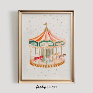 Watercolor Carousel Art Print | Nursery PRINTABLE Wall Art | Whimsical Carnival Print | Cute Nursery Painting | Digital Download | #1165