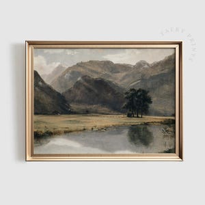 River Landscape Painting | Vintage PRINTABLE Art | Rustic Mountain Art Print | Nature Cabin Decor | Serene Earth Tone Art | #596