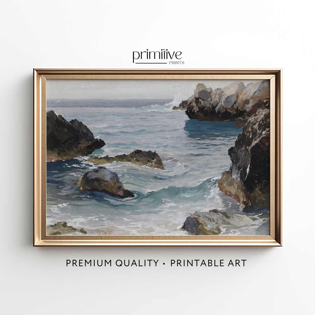 Vintage Ocean Waves Art Print | Moody Coastal Seascape (digital ...