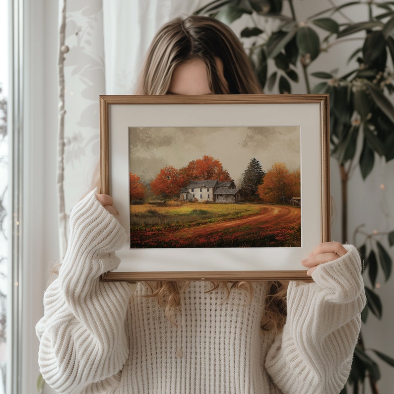 Autumn Farmhouse Landscape Print | Rustic Fall Foliage (printable) - Etsy