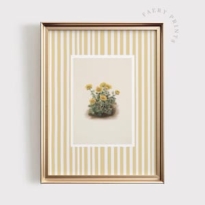 Yellow Floral Print | Vintage Yellow Stripe PRINTABLE Wall Art | Girls Nursery Decor | Delicate Yellow Flower Art | Digital Download #1224