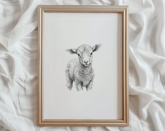 Sheep Print | PRINTABLE Wall Art | Cute Lamb Sketch | Little Lamb Digital Artwork | Farm Animal Nursery Print | Neutral Art | #489