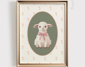 Lamb Nursery Print | Vintage Storybook Cottagecore Wall Art (Digital Download)