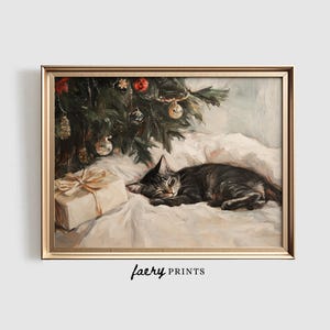 Sleeping Cat Christmas Print | Christmas PRINTABLE Wall Art | Winter Wall Art | Christmas Tree Print | Cat Lover Digital Download | #1015