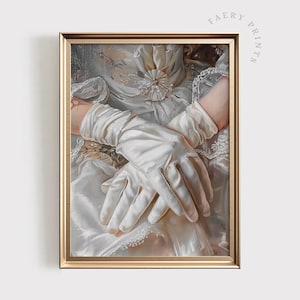 Light Academia PRINTABLE Wall Art | Vintage Woman Wearing White Lace Dress Painting | Victorian Coquette Art Print | #832