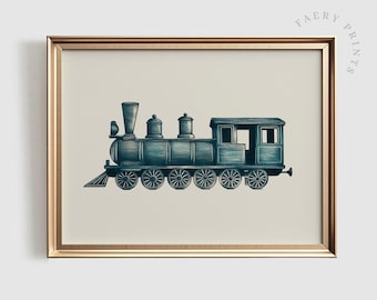 Vintage Train Nursery Print | Antique Green Locomotive (Digital Download)