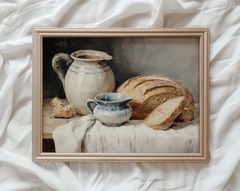 Country Kitchen Wall Art | Vintage PRINTABLE Art | Sourdough Bread Still Life Print | Rustic Farmhouse Print | Kitchen Home Decor | #557