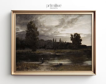 Evening by the River Print | PRINTABLE Wall Art | Dark Academia Aesthetic Painting | Vintage Artwork | Dark Landscape Digital Art | #462