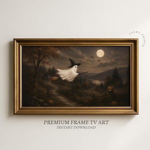 Arte para TV com moldura de fantasma para o Halloween: Protetor de tela assustador de bruxa voadora para TV Samsung (Download digital)