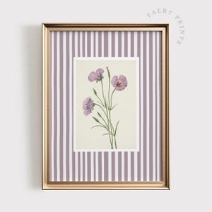 Lilac Floral Print | Vintage Purple Stripe PRINTABLE Wall Art | Purple Nursery Decor | Delicate Feminine Flower Art | Digital Download #1223