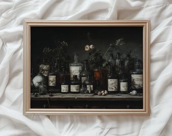 Häxans apotekare konsttryck | Mörk stämningsfull Halloweendekoration (digital nedladdning)
