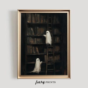 Ghost Library Print | Halloween PRINTABLE Wall Art | Cute Book Decor | Ghost in Library Print | Digital Download | #1019