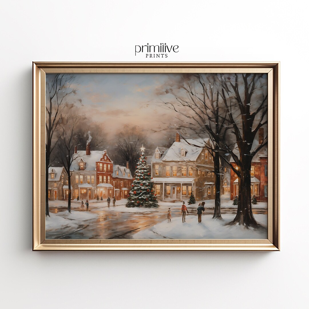 Christmas Village Print Winter PRINTABLE Wall Art Small Town Holiday ...