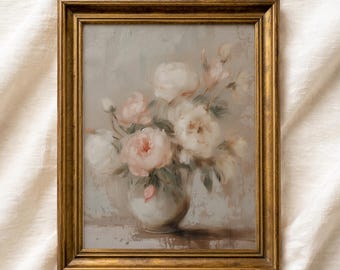 Vintage Floral Still Life Print: Peony Flower Wall Art, Romantic Decor (Digital Download)