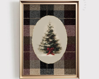 Vintage Christmas Tree PRINTABLE Art: Red Plaid Holiday Wall Decor | Classic Christmas Print