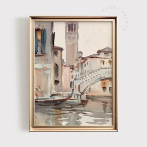 Venedig Kanal Aquarell Druck | Europäisches Vintage Kunstwerk (Digitaler Download)