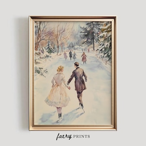 Winter Skating Scene Print | Romantic Snow Artwork | Vintage Style Holiday Decor | Nostalgic Winter PRINTABLE Wall Art | #1078