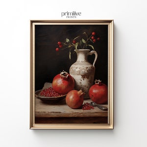 Pomegranate Print | Vintage PRINTABLE Wall Art | Rustic Kitchen Decor | Dark Academia Still Life Kitchen Decor | Farmhouse Aesthetic | #742