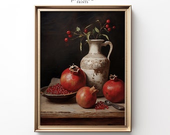 Pomegranate Print | Vintage PRINTABLE Wall Art | Rustic Kitchen Decor | Dark Academia Still Life Kitchen Decor | Farmhouse Aesthetic | #742