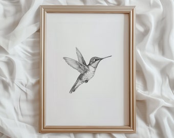Hummingbird Sketch | Bird PRINTABLE Wall Art | Black and White Bird Digital Artwork | Spring Home Decor | Hummingbird Drawing | #860
