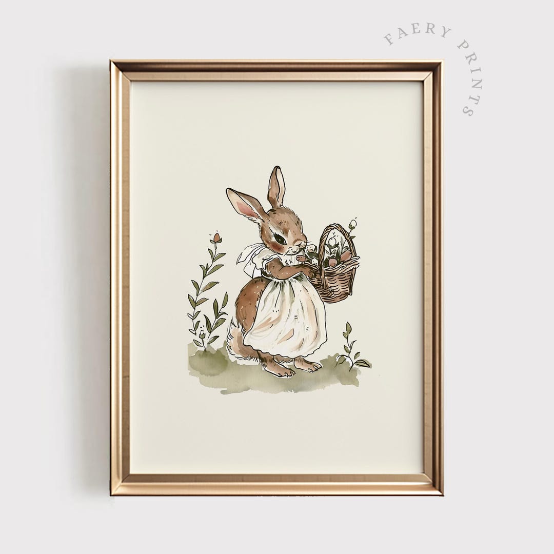 Vintage Rabbit Nursery Print | Cottagecore Bunny Illustration (digital ...