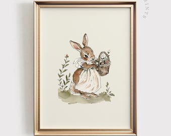 Vintage Rabbit Nursery Print | Cottagecore Bunny Illustration (Digital Download)