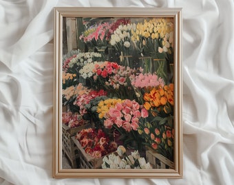Flower Market Vintage PRINTABLE Wall Art | Spring Tulip Market Print | Romantic  Floral Tulip Farmhouse Spring Home Decor | #828