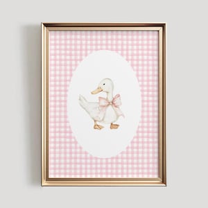 Duck Nursery Print | Gingham Pink Nursery PRINTABLE Wall Art | Baby Duck Art | Cottagecore Nursery Decor | Girls Nursery Print | #1004