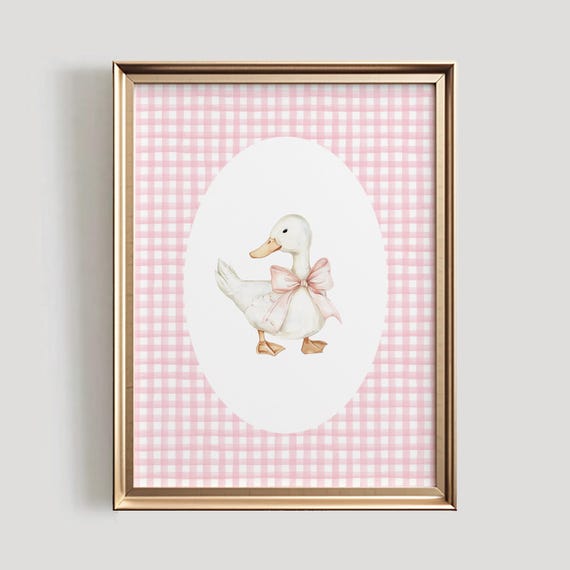 Duck Nursery Print | Pink Gingham, Baby Girl Decor (Digital Download)
