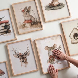 Woodland Animal Art Print Set: Vintage Storybook Nursery, Kids Bedroom Decor (Digital Download) image 2