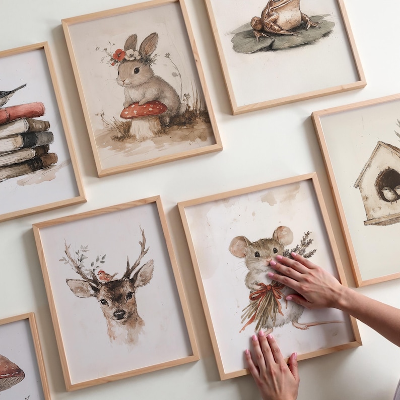Woodland Animal Art Print Set: Vintage Storybook Nursery, Kids Bedroom Decor (Digital Download) image 2
